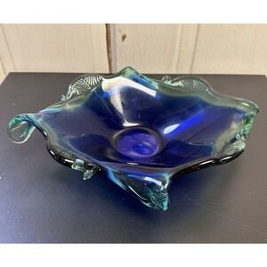 Murano Glass Dish Bowl Handmade Italy Blue Green